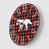 Grande Horloge Ronde Rustic Buffalo Check Plaid & White Wolf Silhouette (Angle)