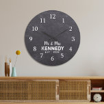 Grande Horloge Ronde Rustic Chalkboard Wedding<br><div class="desc">Le Wedding Clock with a rustic chalkboard background. Personnalize the farmhouse clock with last name of the new couple for an unique weddiing anniversary</div>