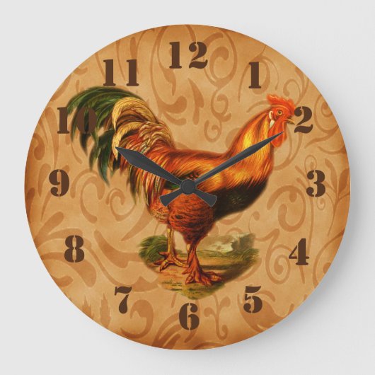 Grande Horloge Ronde Rustic Country Rooster Ornate Kitchen (Recto)