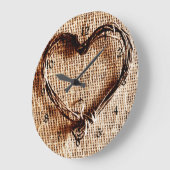 Grande Horloge Ronde Rustic Country Twine Heart on Burlap Imprimer (Angle)
