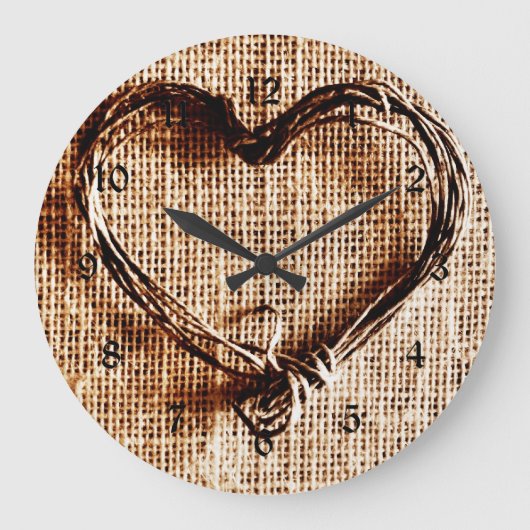Grande Horloge Ronde Rustic Country Twine Heart on Burlap Imprimer (Recto)