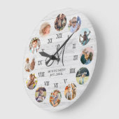 Grande Horloge Ronde Rustic Farmhouse Famille Photo Collage Monogramme (Angle)
