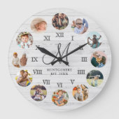 Grande Horloge Ronde Rustic Farmhouse Famille Photo Collage Monogramme (Recto)