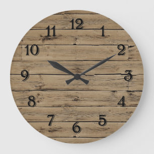 Grande Horloge Ronde Rustic Faux Wood