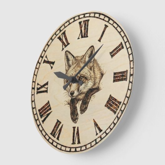 Grande Horloge Ronde Rustic Fox Wall Clock (Angle)