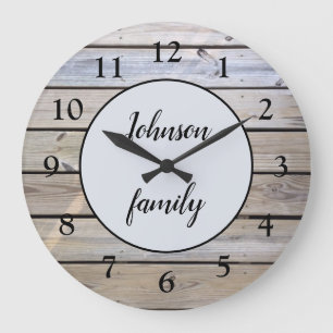 Grande Horloge Ronde Rustic Modern Elegant Wood Family
