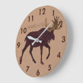 Grande Horloge Ronde Rustic Moose Faux Leather-Look Nom (Angle)