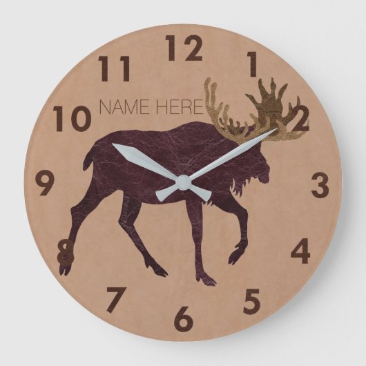 Grande Horloge Ronde Rustic Moose Faux Leather-Look Nom (Recto)