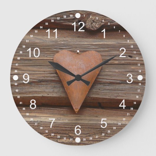 Grande Horloge Ronde Rustic Old Heart on Log Cabin Wood (Recto)