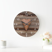 Grande Horloge Ronde Rustic Old Heart on Log Cabin Wood (Maison)