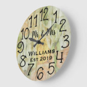 Grande Horloge Ronde Rustic Personalized Antique Floral Wood (Angle)