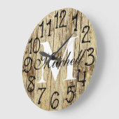 Grande Horloge Ronde Rustic Personalized Monogram Wood Anniversary (Angle)