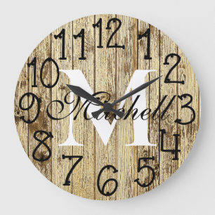 Grande Horloge Ronde Rustic Personalized Monogram Wood Anniversary