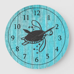 Grande Horloge Ronde Rustic Turquoise Wood Turtle Beach Nautical
