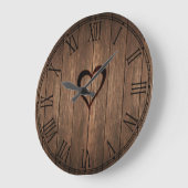 Grande Horloge Ronde Rustic Wood Burning Heart Print (Angle)