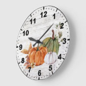 Grande Horloge Ronde Rustic Wood Fall Autumn Pumkins Greenery (Angle)