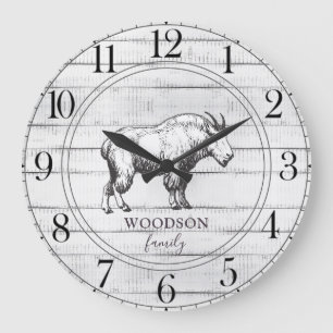 Grande Horloge Ronde Rustic Wood Mountain Chèvre Nom de famille Grosse