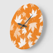 Grande Horloge Ronde Rustique Automne Feuilles Motif (Angle)