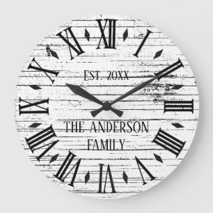 Grande Horloge Ronde Rustique Bois désossé Nom de famille Roman Numéros