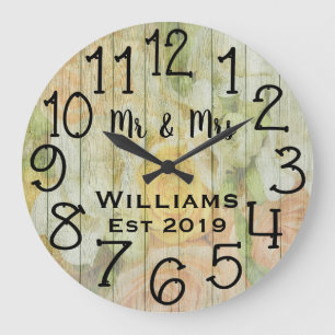Grande Horloge Ronde Rustique Bois Floral Antique Personnalisé
