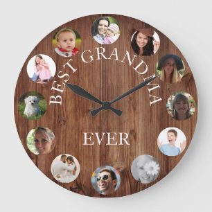 Grande Horloge Ronde Rustique Meilleure grand-mère jamais photo Collag