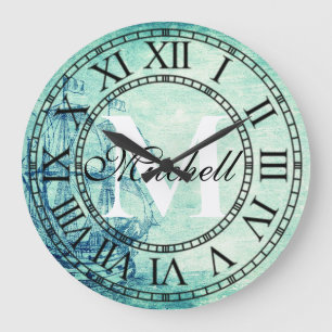 Grande Horloge Ronde Rustique Monogramme de Bateau Naval Vintage