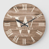 Grande Horloge Ronde Rustique Monogramme Farmhouse Custom Nom de famill (Recto)