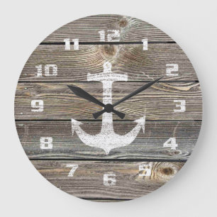 Grande Horloge Ronde Rustique Nautique Belle apparence authentique Bois