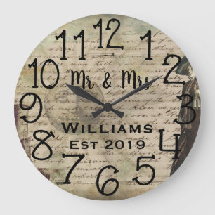 Grande Horloge Ronde Rustique Personnalisé Antique Vintage Sur Mesure
