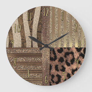 Grande Horloge Ronde Safari Chic Jungle Or Moderne Étincelant Lionne