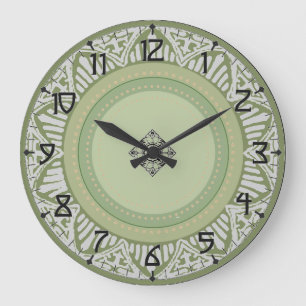 Grande Horloge Ronde Sage Green Art Déco