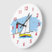 Grande Horloge Ronde Sailboat et Lighthouse (Angle)