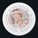 Grande Horloge Ronde Saint Baptême Cadre simple Photo personnalisée mod<br><div class="desc">Ce design simple et classique est composé de typographie serif et d'ajouter une photo personnalisée. "Mon Saint Baptême" tourne autour de la photo de votre bébé,  enfant,  etc</div>