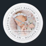 Grande Horloge Ronde Saint Baptême Cadre simple Photo personnalisée mod<br><div class="desc">Ce design simple et classique est composé de typographie serif et d'ajouter une photo personnalisée. "Mon Saint Baptême" tourne autour de la photo de votre bébé,  enfant,  etc</div>
