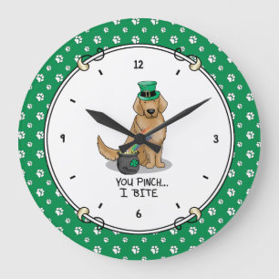 Grande Horloge Ronde Saint Patrick's Day Golden Retriever Chien