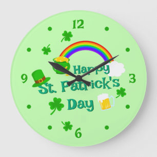 Grande Horloge Ronde Saint Patrick's Day Shamrock Pot of Gold Celtic Kn