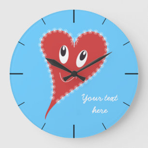 Grande Horloge Ronde Saint-Valentin au cœur souriant