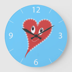 Grande Horloge Ronde Saint-Valentin au cœur souriant