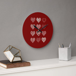 Grande Horloge Ronde Saint-Valentin Neuf Cœurs Amour de la Saint-Valent