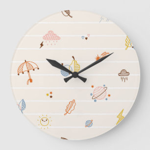 Grande Horloge Ronde Saison d'automne : Doodles rayés colorés.