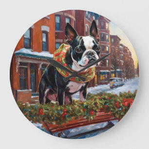 Grande Horloge Ronde Saison de Noël de Boston Terrier