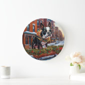 Grande Horloge Ronde Saison de Noël de Boston Terrier (Maison)