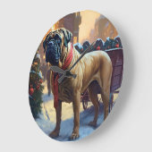 Grande Horloge Ronde Saison de Noël de Bullmastiff (Angle)