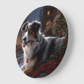Grande Horloge Ronde Saison de Noël du berger australien (Angle)
