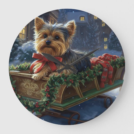 Grande Horloge Ronde Saison de Noël du Yorkshire Terrier (Recto)