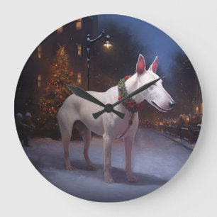 Grande Horloge Ronde Saison Festive de Noël Bull Terrier