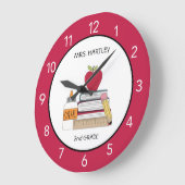 Grande Horloge Ronde Salle de classe Rouge Pomme personnalisée (Angle)