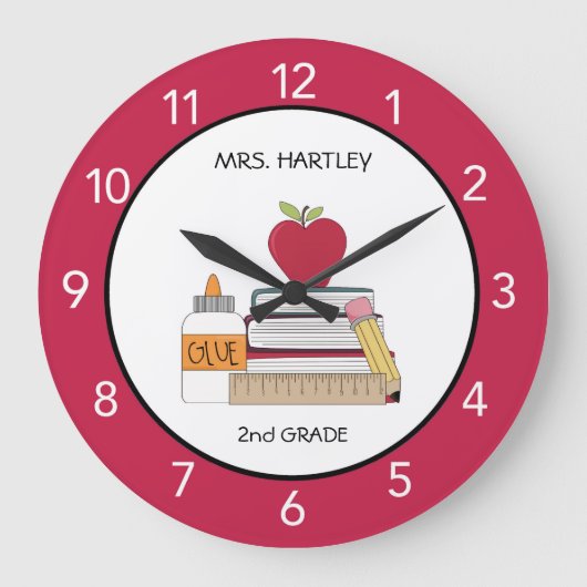 Grande Horloge Ronde Salle de classe Rouge Pomme personnalisée (Recto)