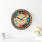 Grande Horloge Ronde Salle de jeu Coloré géométrique moderne (Maison)