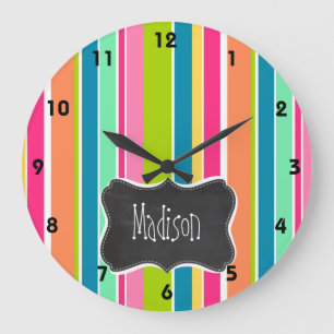 Grande Horloge Ronde Salmon Pink & Seafoam Green; Vintage Chalkboard